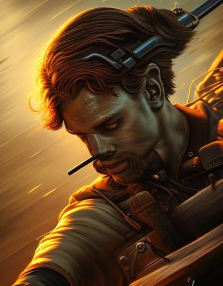 Hyperrealistic Soldier Portrait Smoking, Cinematic Digital A...