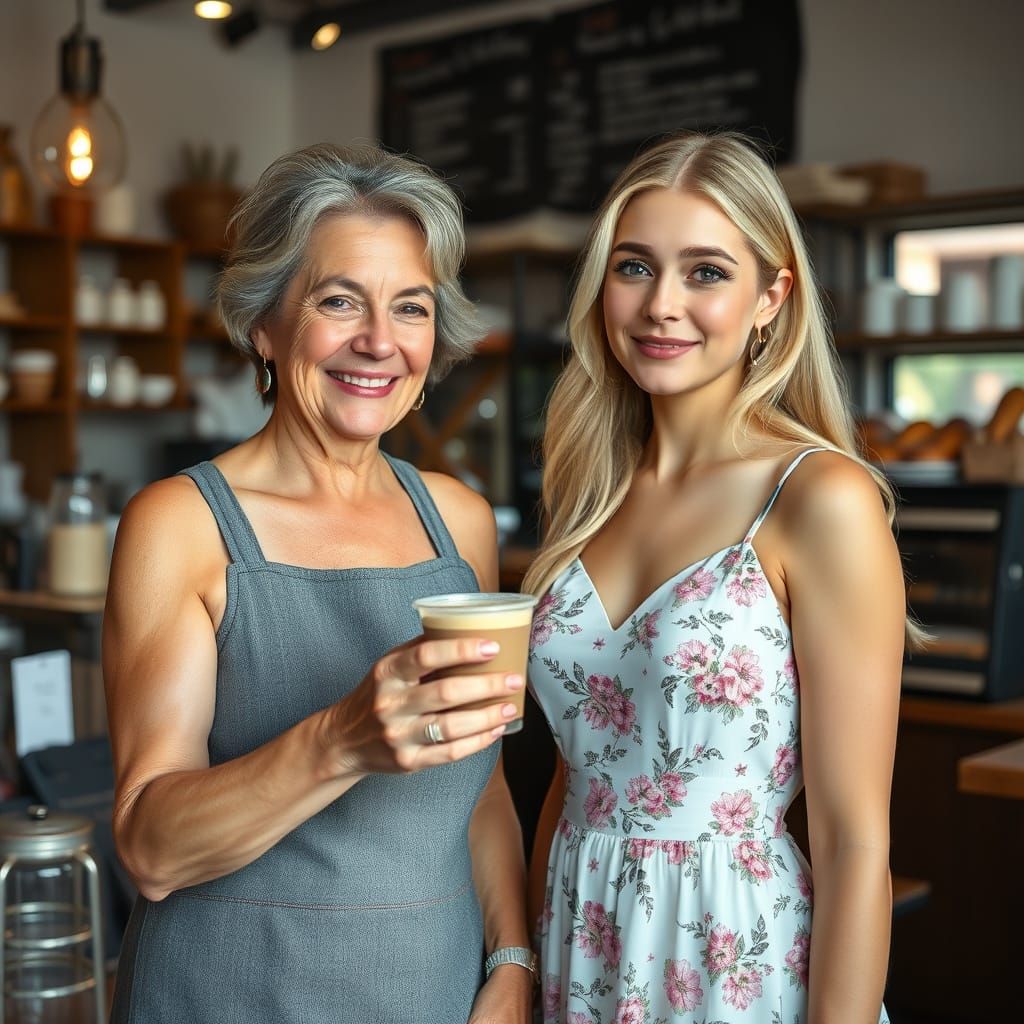 Cafe Scene: Barista Serves Latte in Photorealistic Style