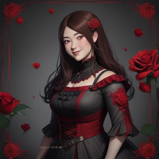 Excited Anime Girl Portrait in Red Dress