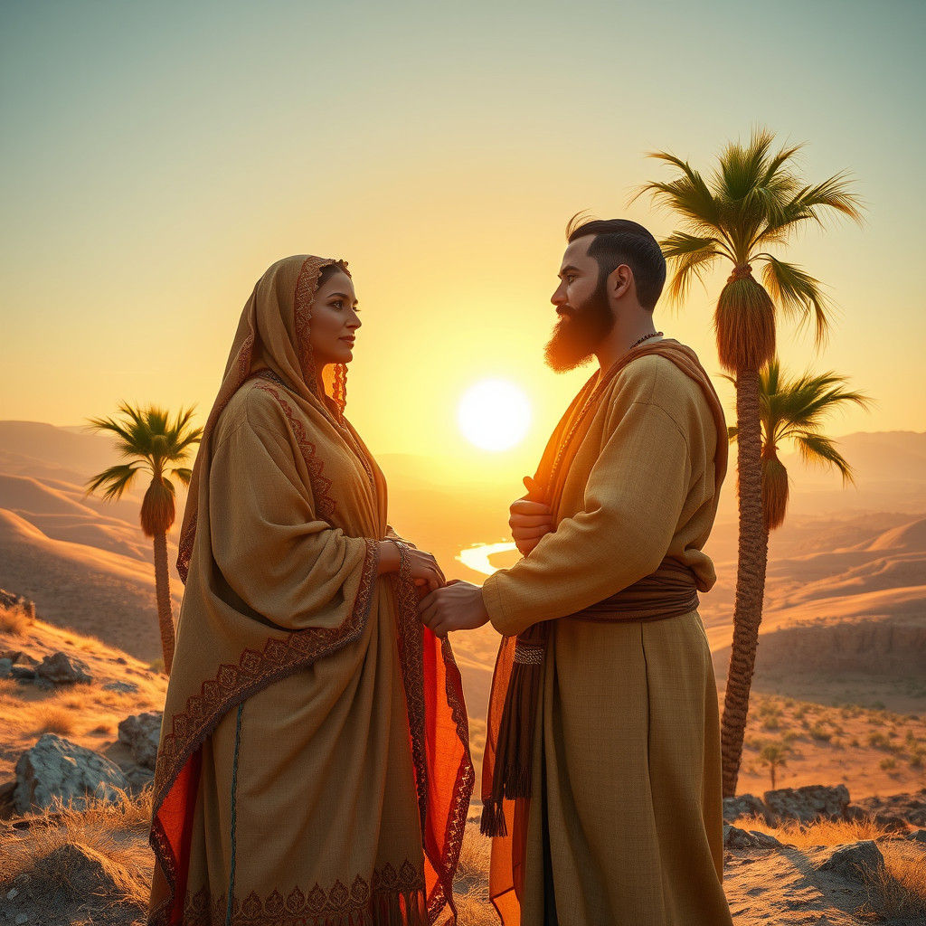 Rachel and Jacob in Ancient Israel Landscape