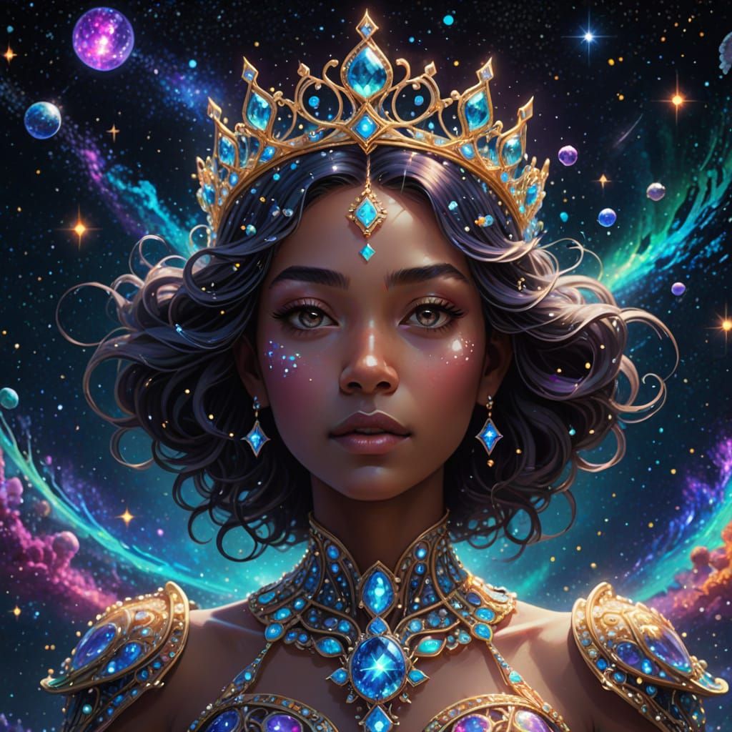Shimmering Cosmic Tiara Art in Vivid Celestial Colors