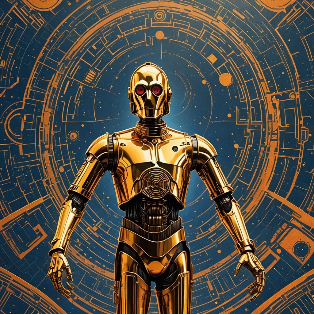 C-3PO Vector Art Poster in Retro-Futuristic Style