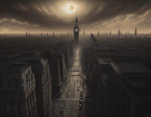 Charcoal Cityscape of London in Flames