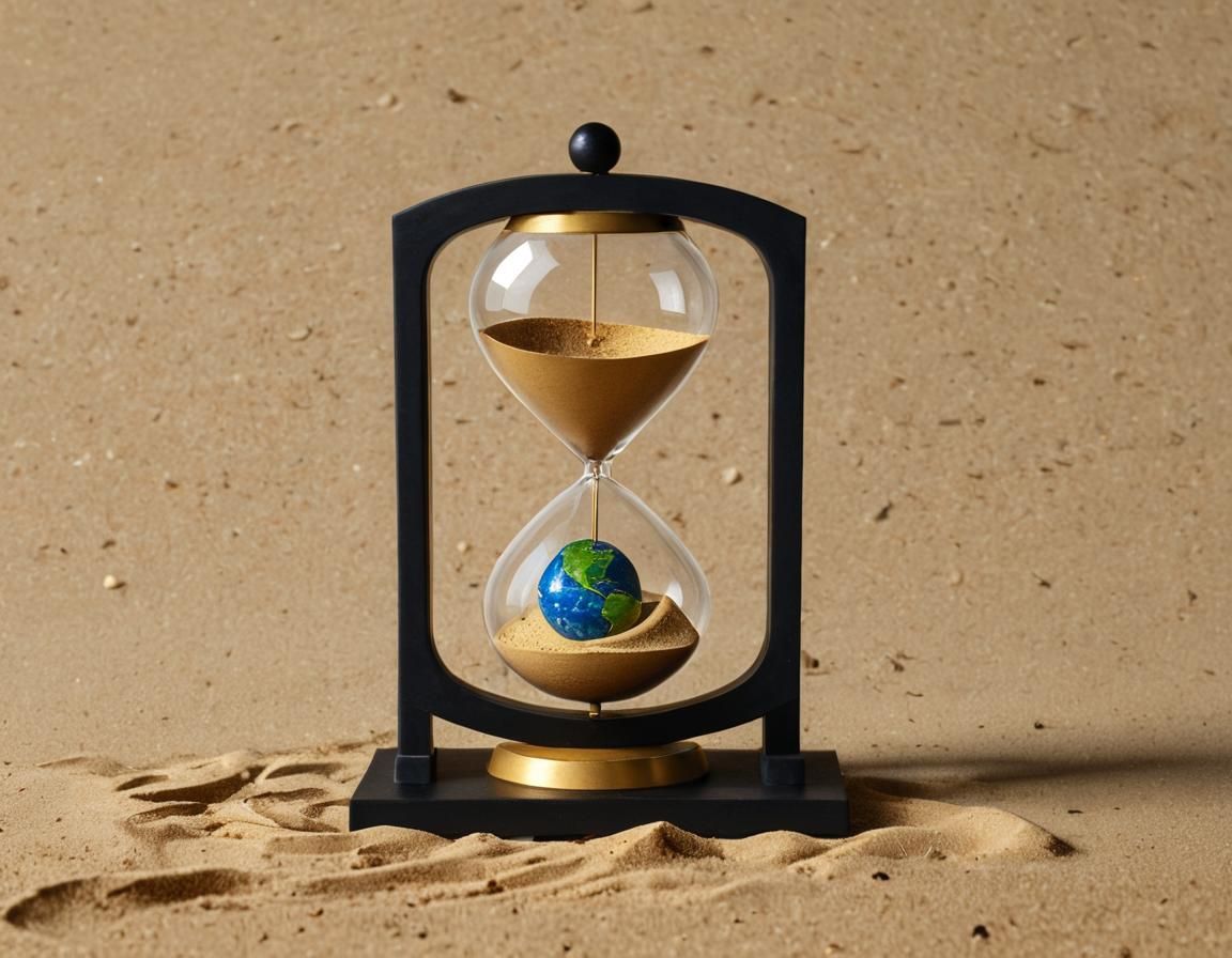 Hourglass with Earth and Moon in Pop Art Style