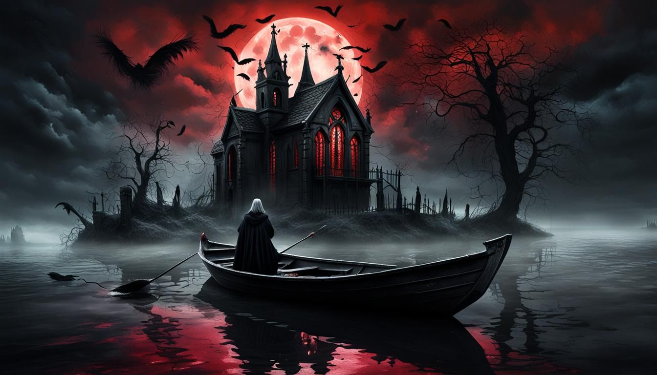 Demon Ferryman in a Graveyard: Digital Art