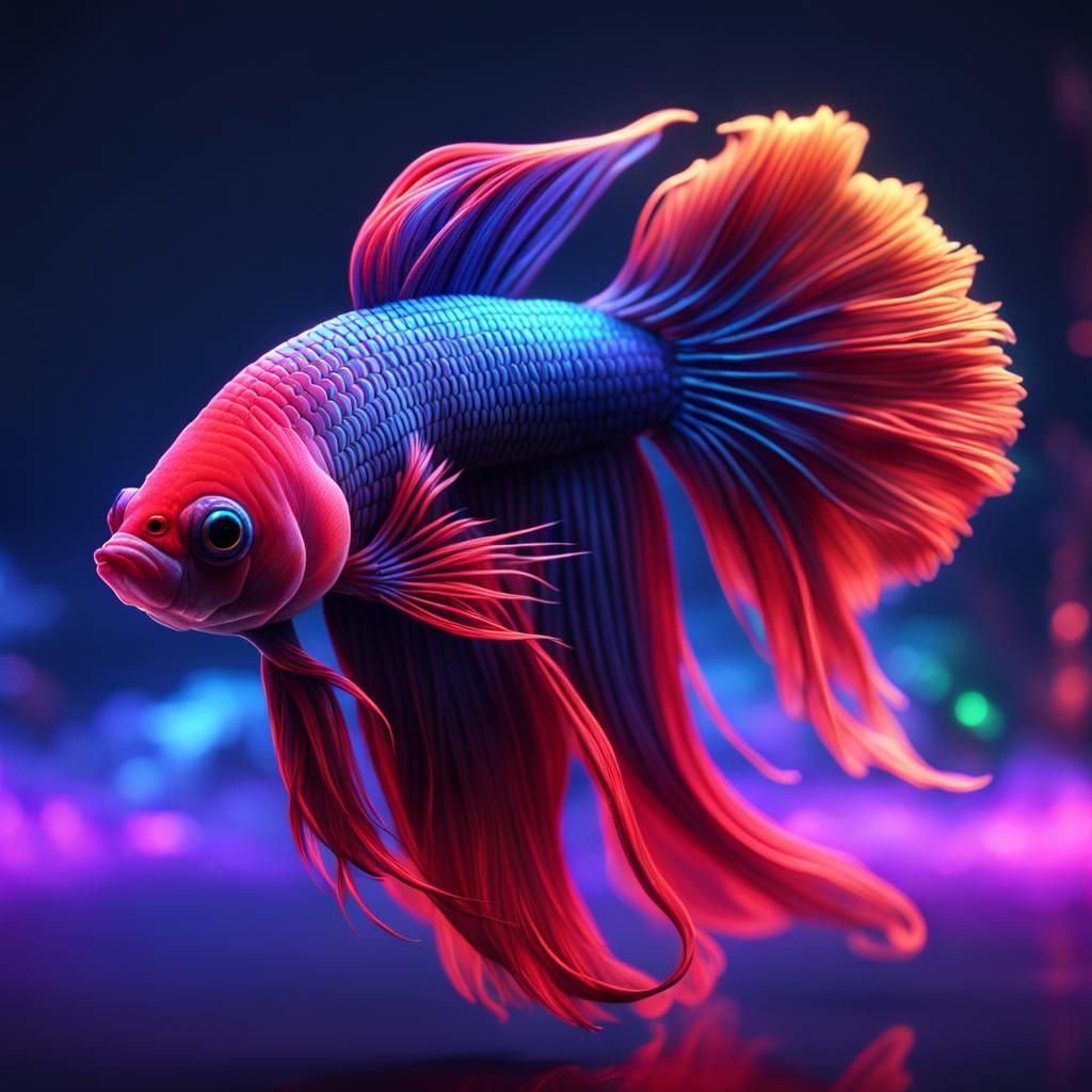 Neon Betta Fish in Detailed Digital Painting