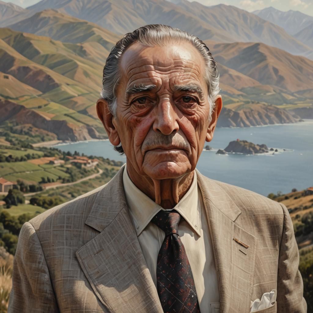 Photorealistic Portrait of Elderly Man in 1980s Chile