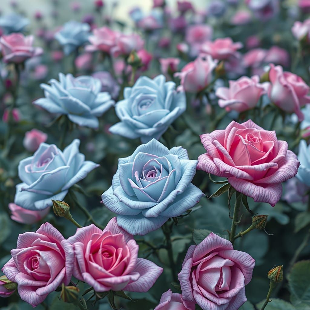 Pastel Roses in a Dreamy Field