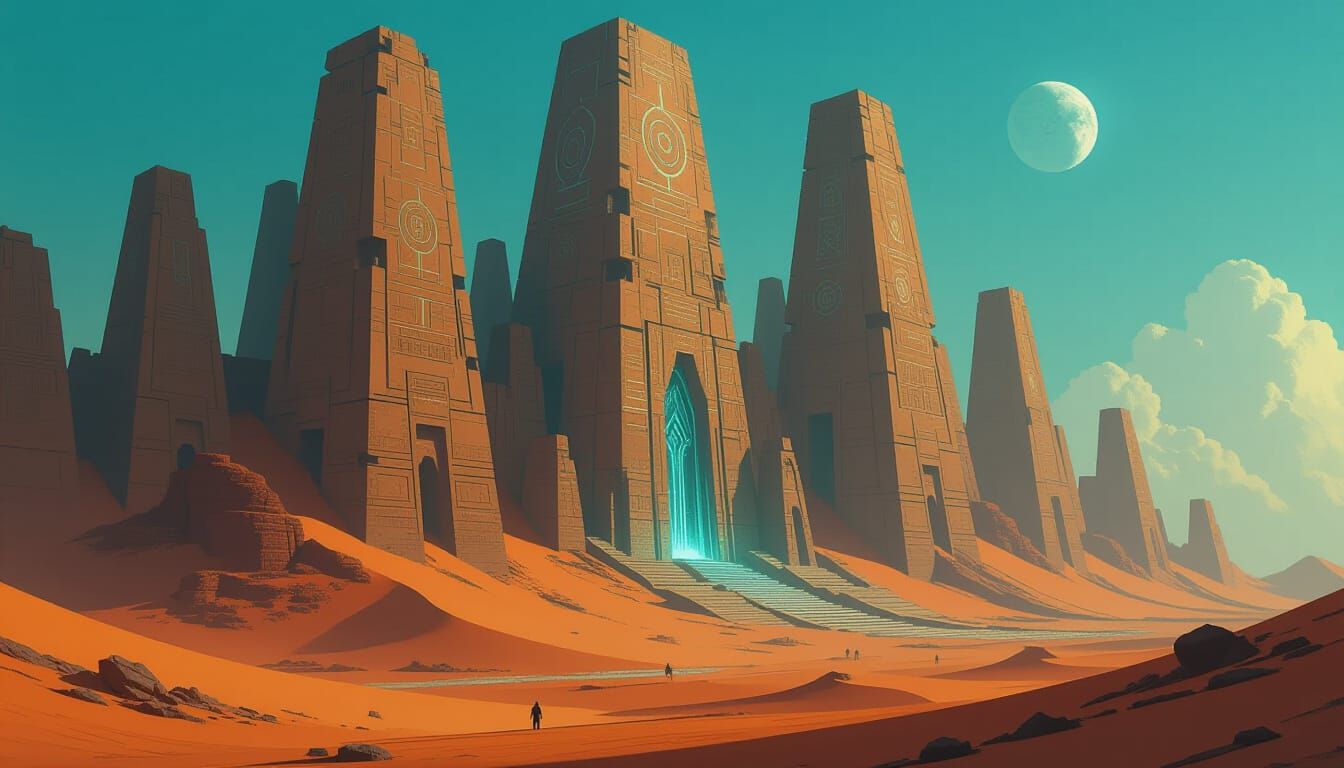 Ancient Alien City in Desert Wasteland - Sci-Fi Concept Art