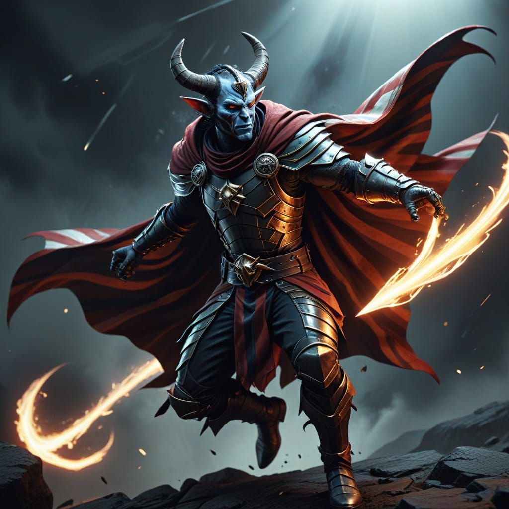 Epic Tiefling Paladin Soars in Dynamic Comic Book Style
