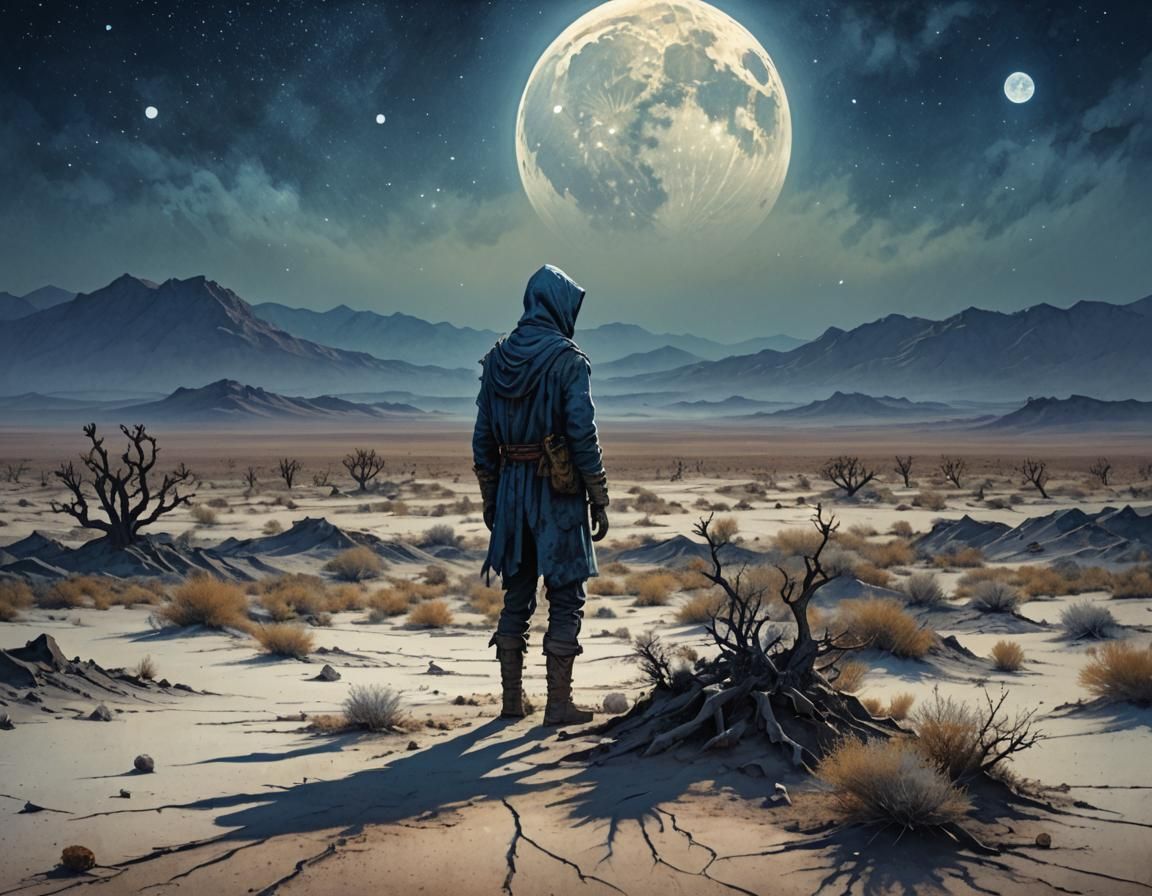 Salt Desert Horror Landscape in Watercolor Style