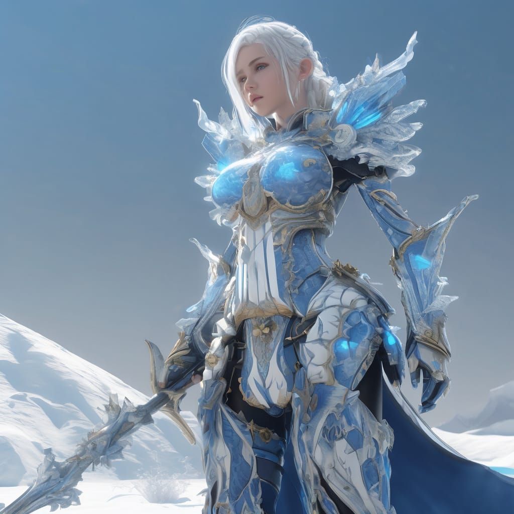 Frost Cleric in Heavy Armor: Anime Battle Art