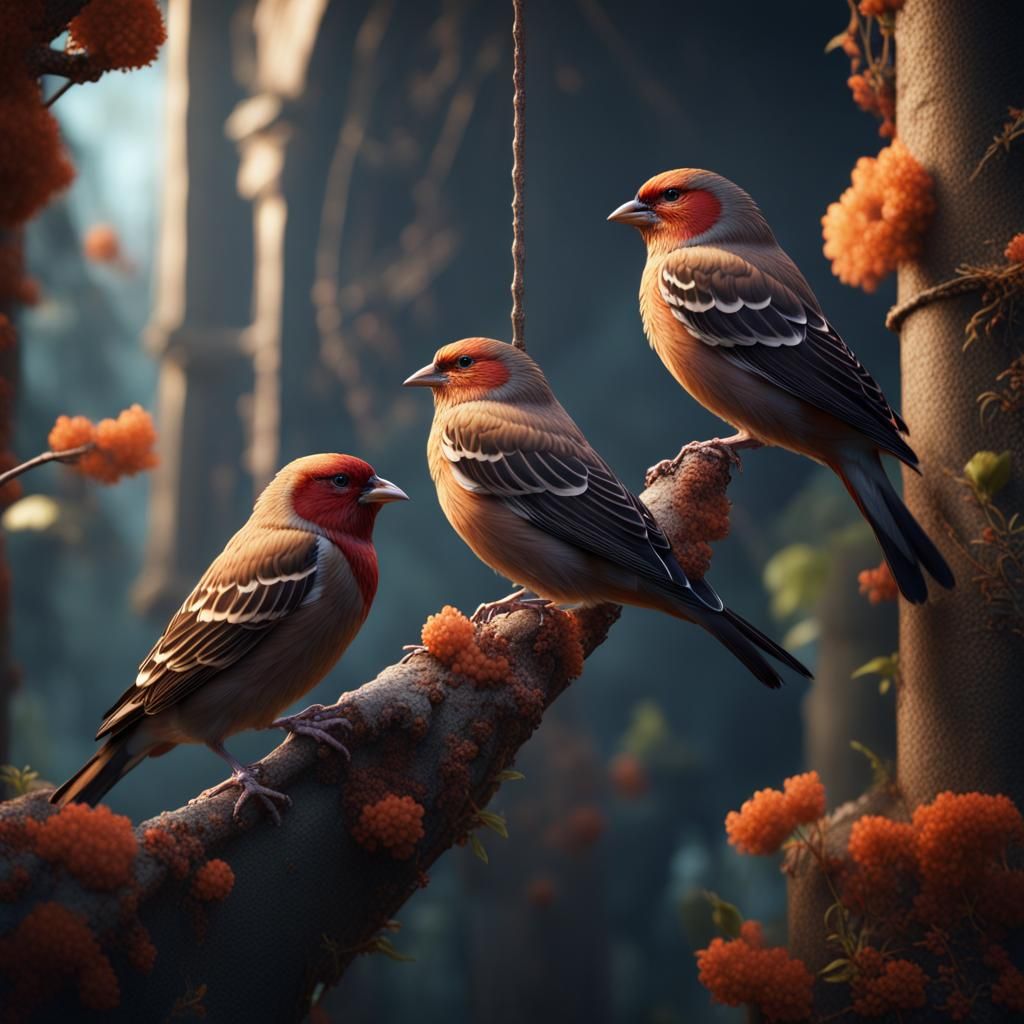 Fantastical Finches in Deep Color: Artstation Style