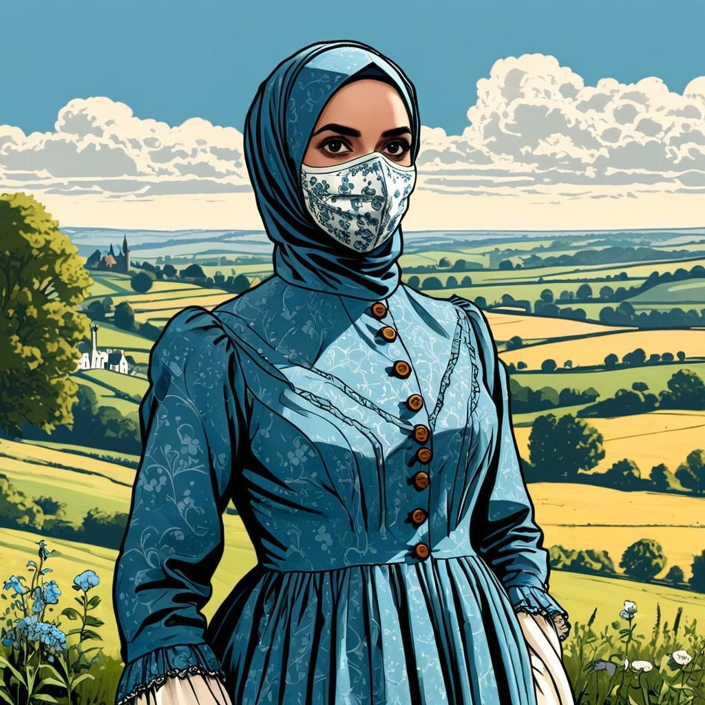 Victorian Hijabi in English Countryside, Comic Art