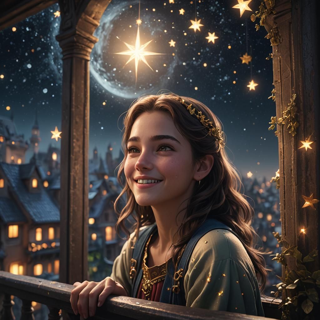 Girl Wishes on a Star: Detailed Matte Painting