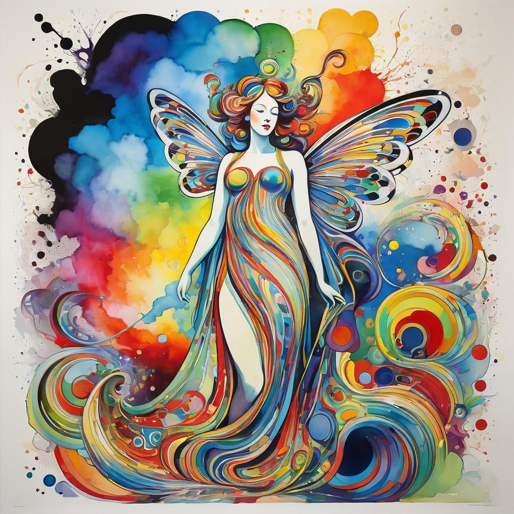 Abstract Fairy Statue in Sonia Delaunay Style