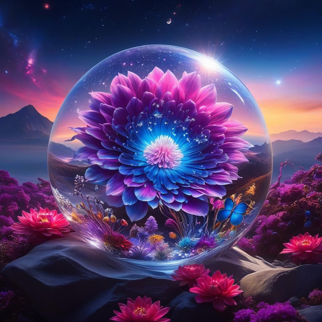 Shimmering Fantasy Flowers in Crystal Membrane