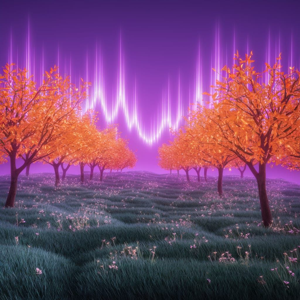 Ethereal Twilight Dreamscape in Vibrant Purple and Orange