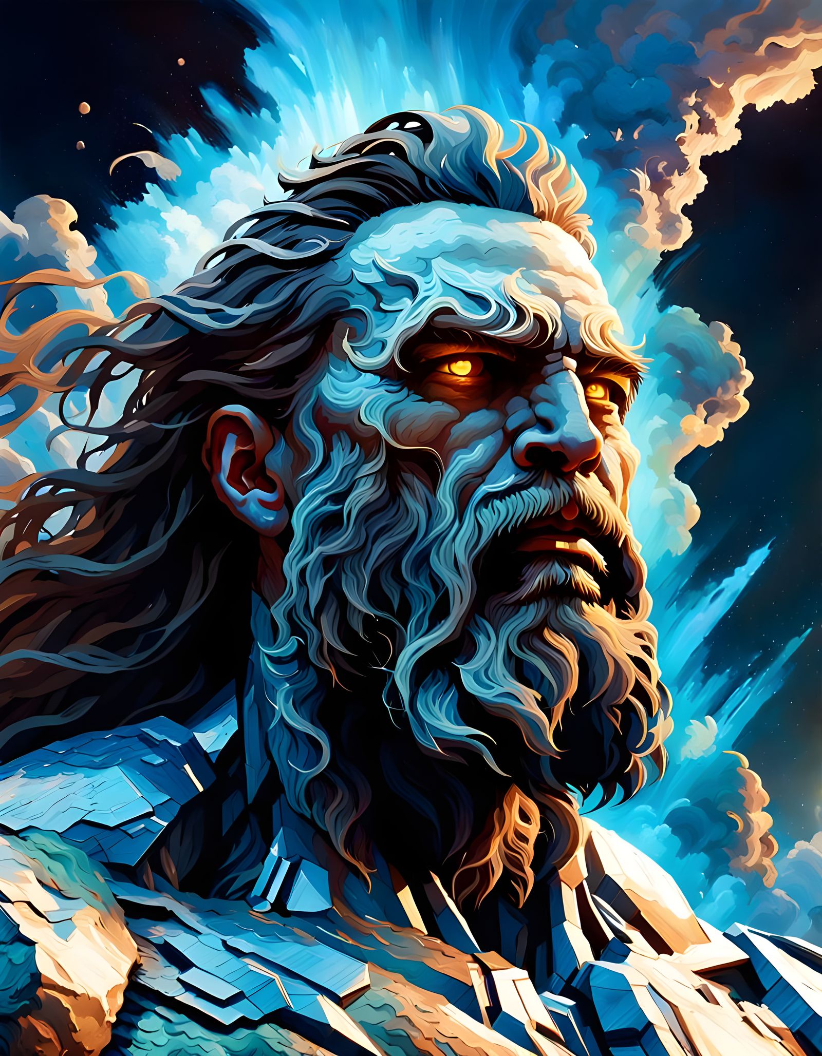 Hyperrealistic Titan Concept Art with Luminous Eyes