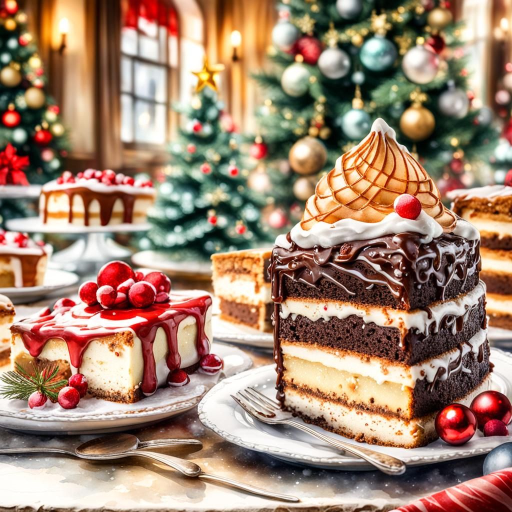 Festive Christmas Desserts: Watercolor Holiday Scene