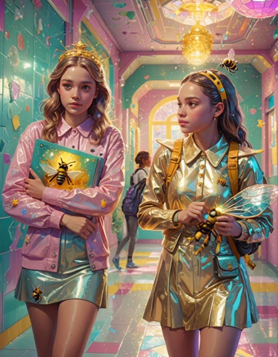 Princess Bee and Friend in School Hallway