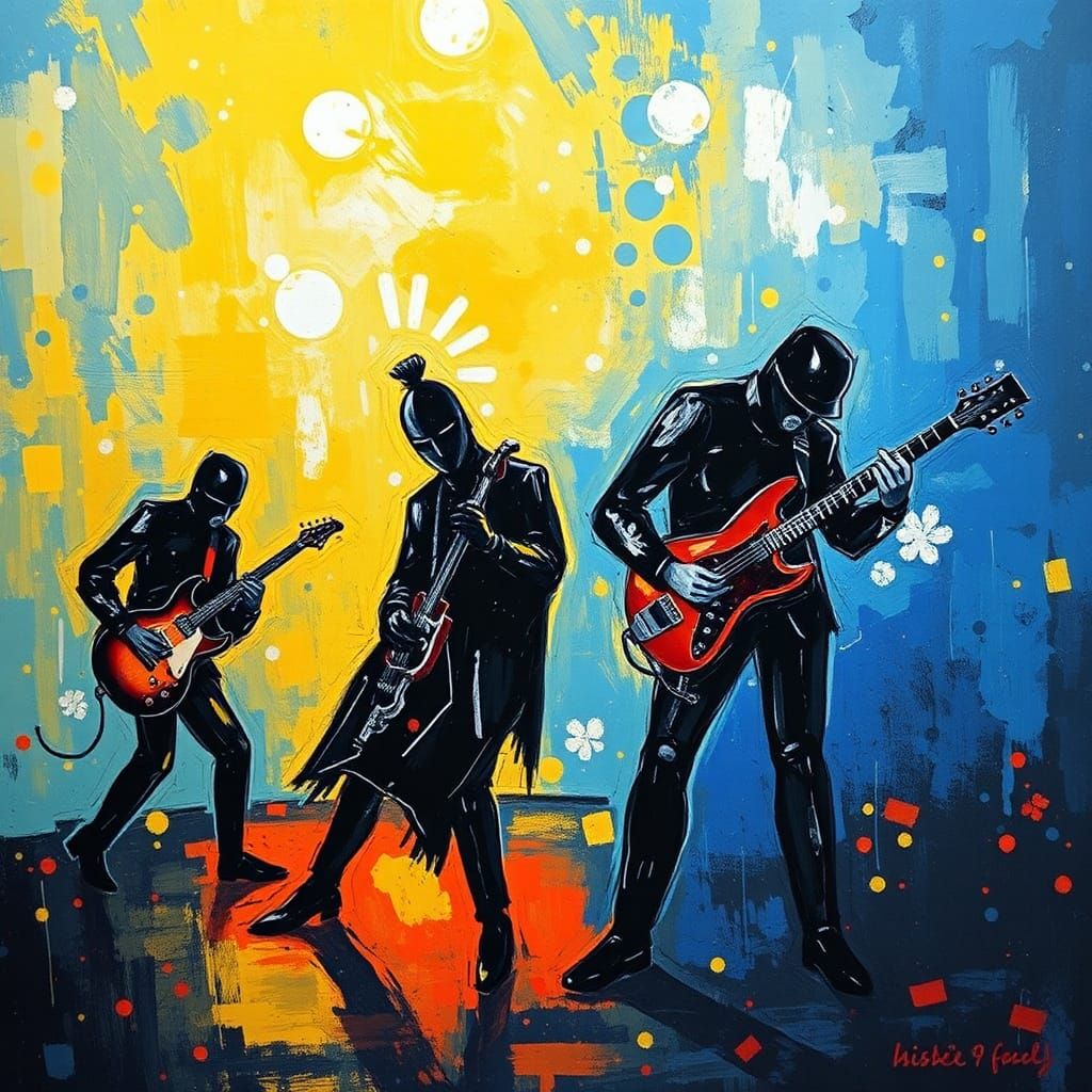 Abstract Jazz Knights in Expressionist Batik Style