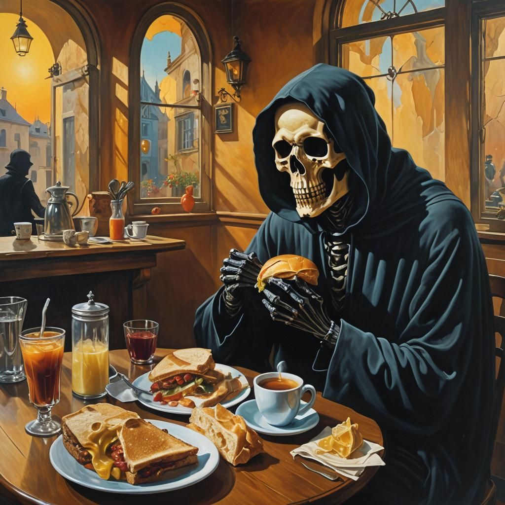 The Grim Reaper's Surreal Lunch Break