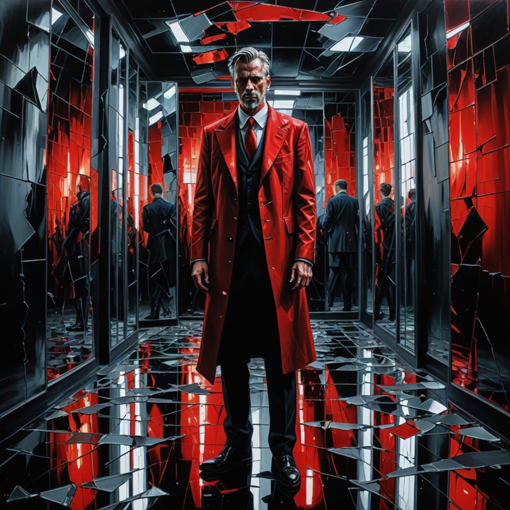 Figure Among Broken Mirrors in Abstract Expressionism