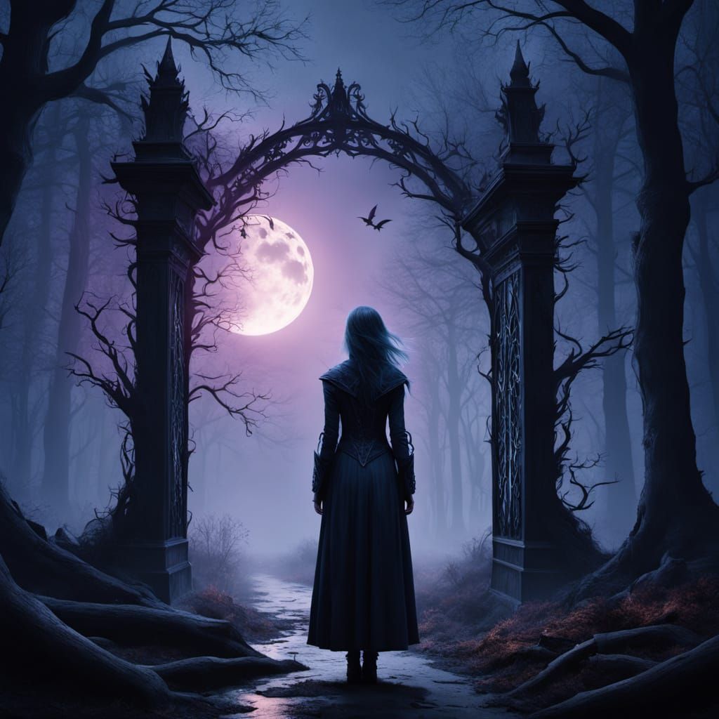 Gothic Horror Figure Contemplates Dark Goddess