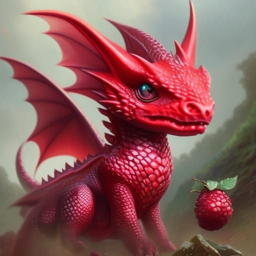 Epic Cute Raspberry Dragon Portrait in Anime CGI