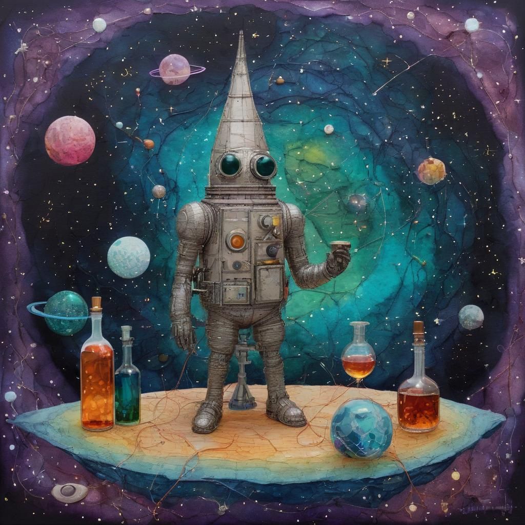 Astronomer in Space Laboratory with Glittercore String Art