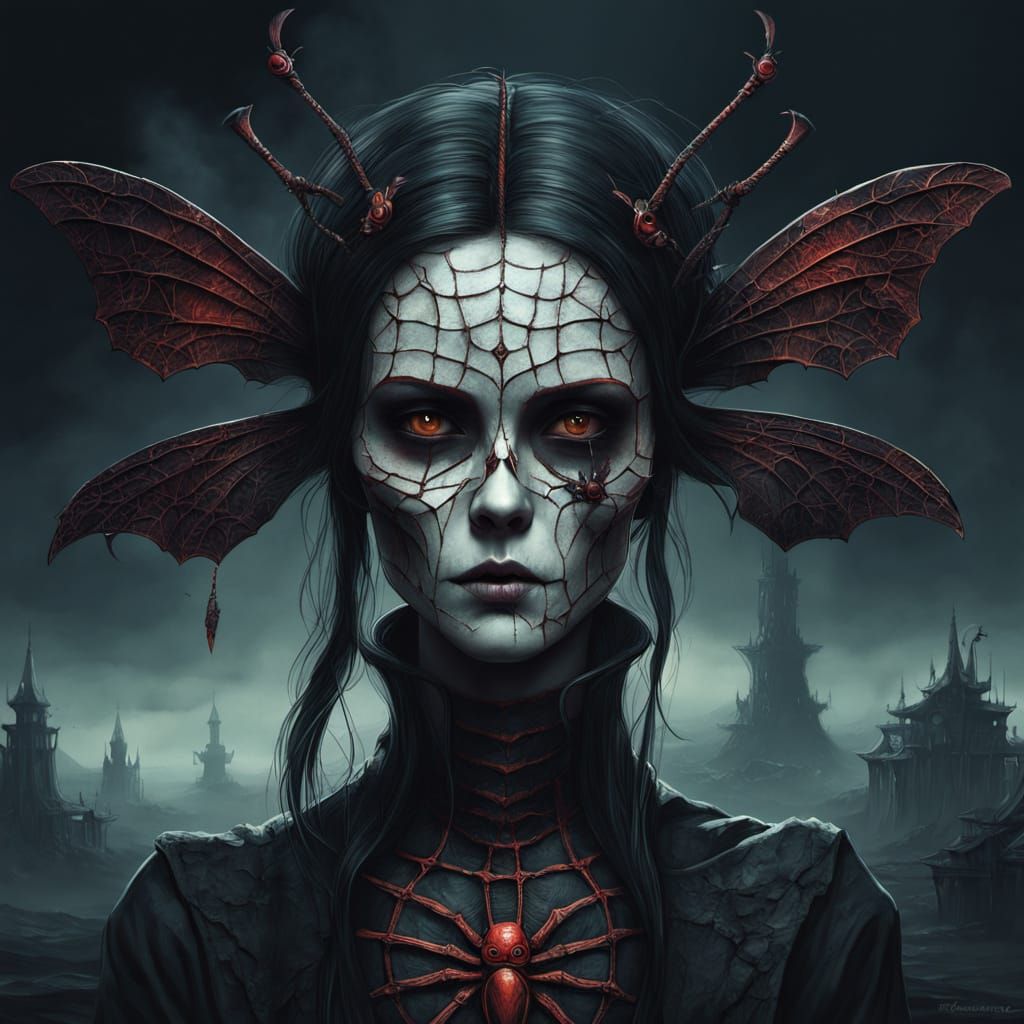 Surreal Gothic Portrait of Woman with Cracked Skull in Oil P...