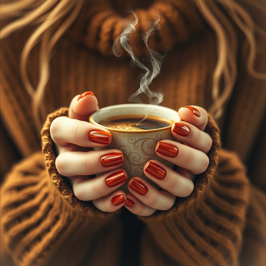 Coffee Cup in Hands: Detailed Pencil Drawing