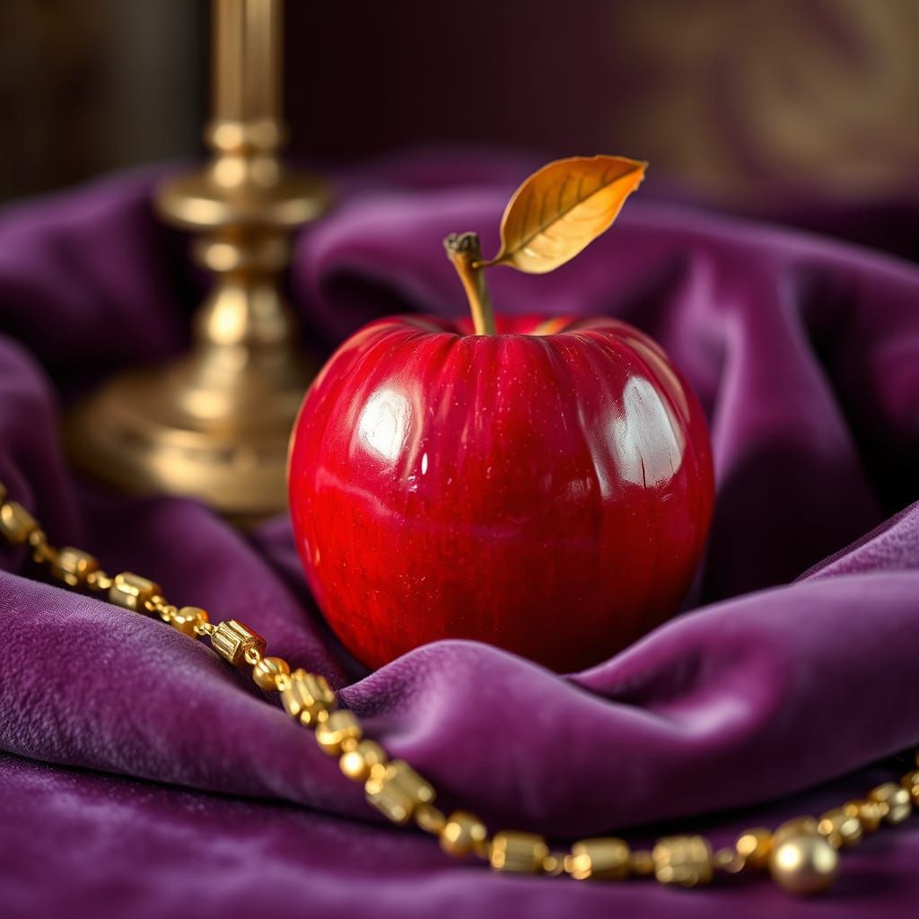 Luxurious Red Apple Still Life with Gold Accents