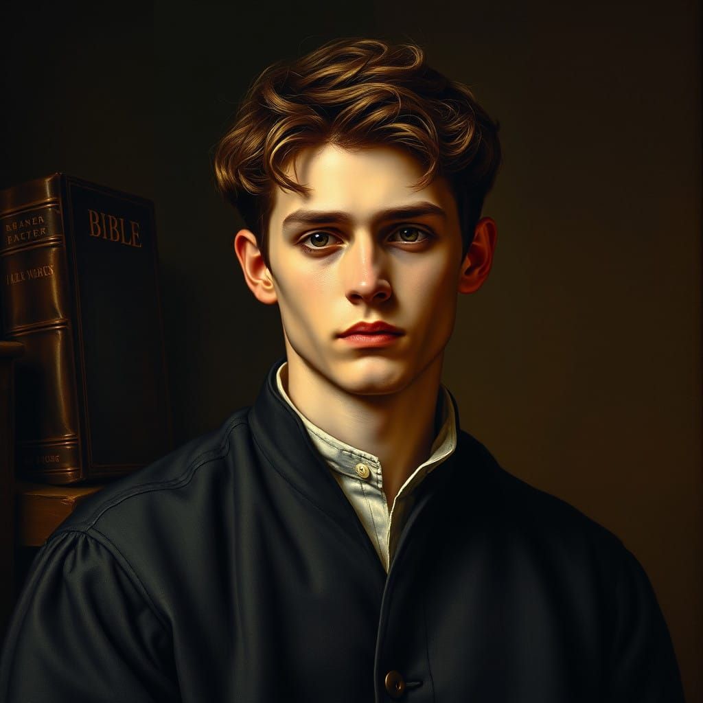 Elegant Young Man in Contemplation with Bible