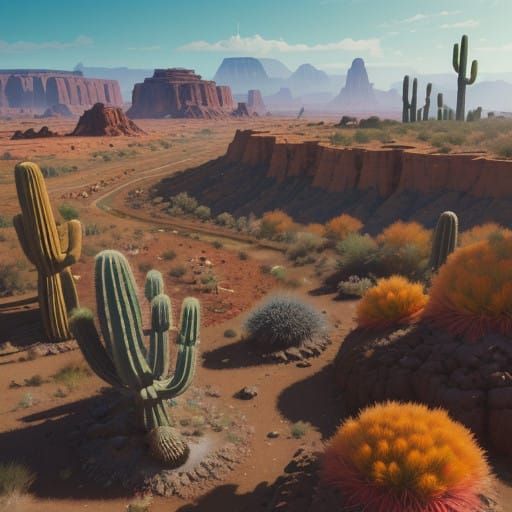 Vibrant Desert Cacti in Full Bloom: Unreal Engine-Inspired 3...