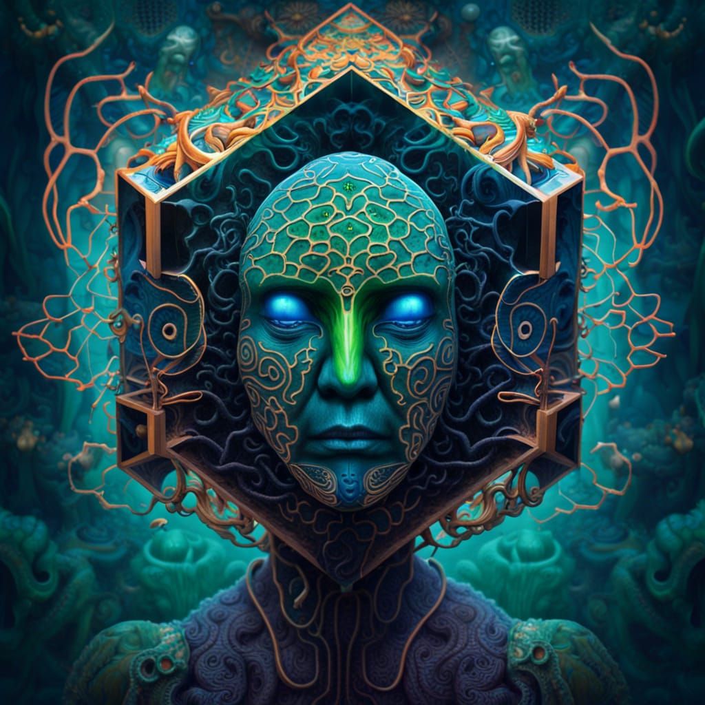 Surreal Taoist Monk with Tesseract Body