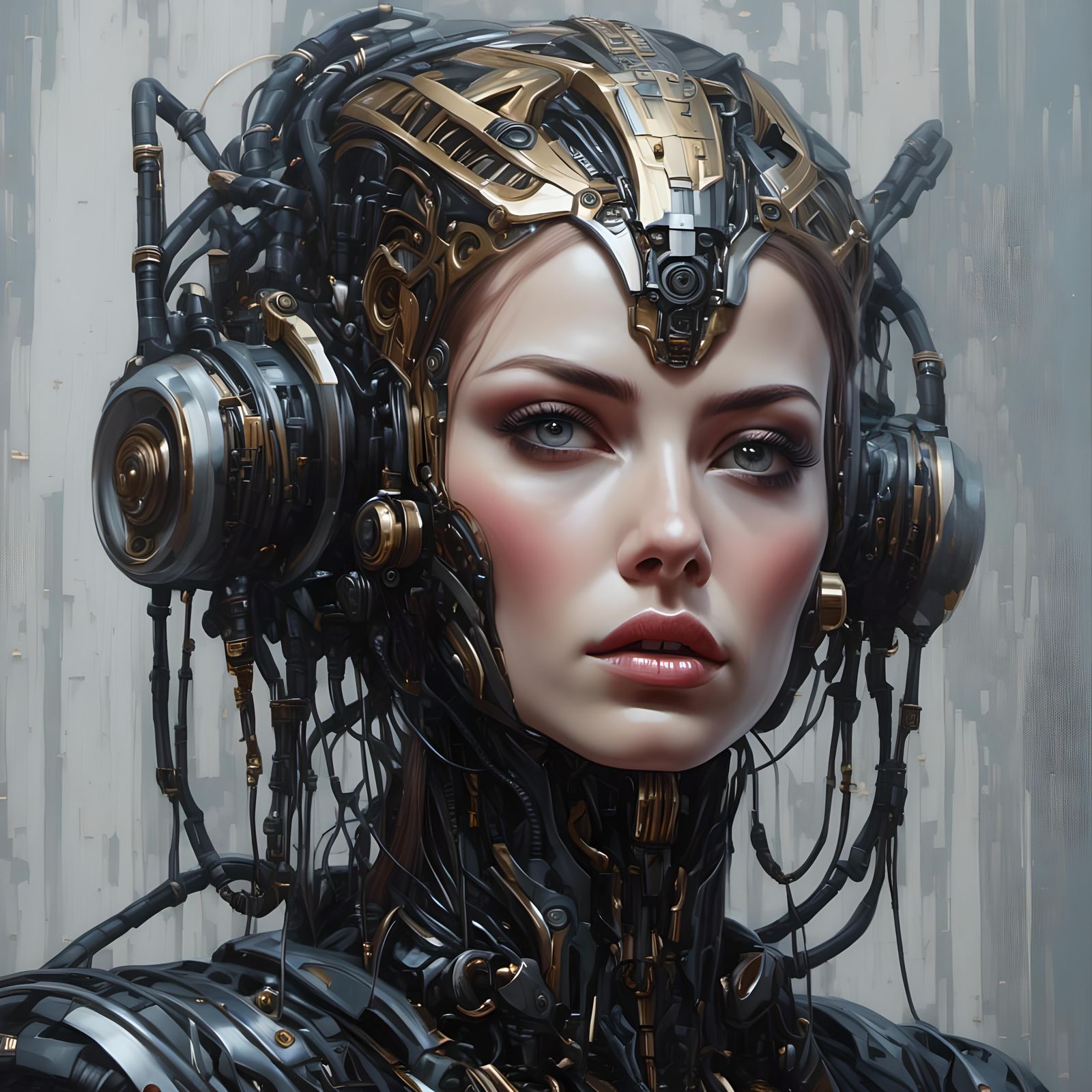 Intricate Scifi Human-Robot-Zombie Hybrid Portrait