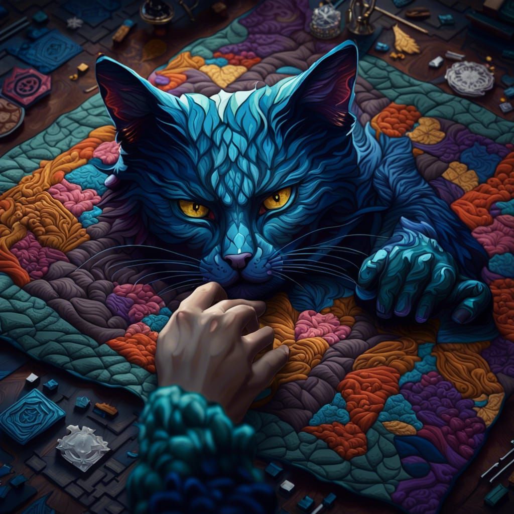 Quilting a Feline Patchwork Blanket: Detailed Matte Painting