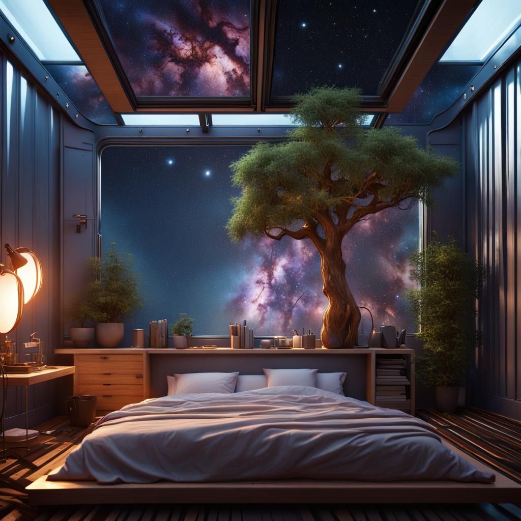 Modern Container Home Bedroom with Starry Skylight