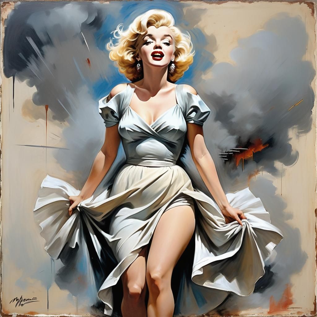 Marilyn Monroe in Billowing Dress, Pre-Raphaelite Style