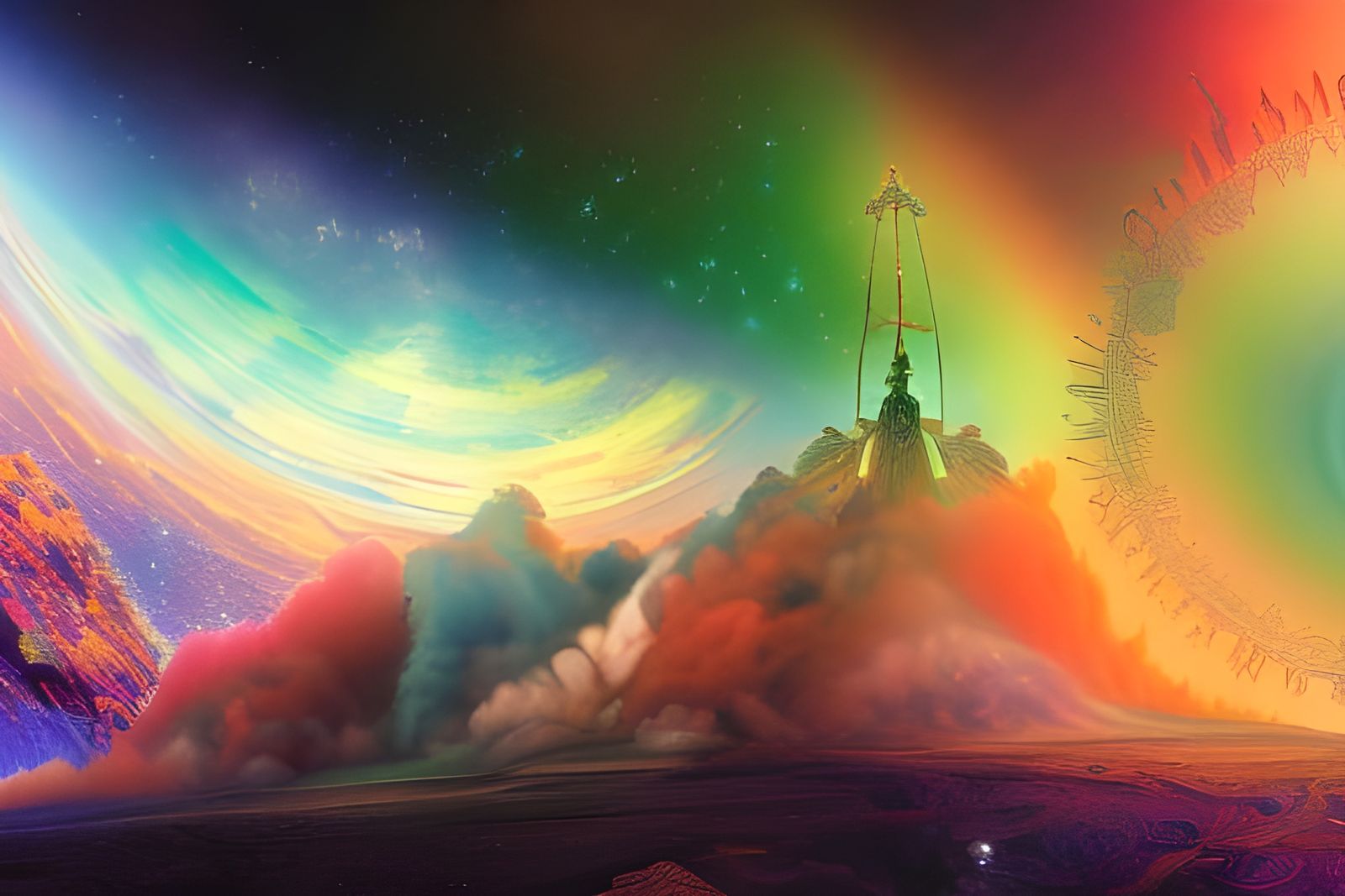 Deconstructed Cosmic Rainbow Machine in Digital Art