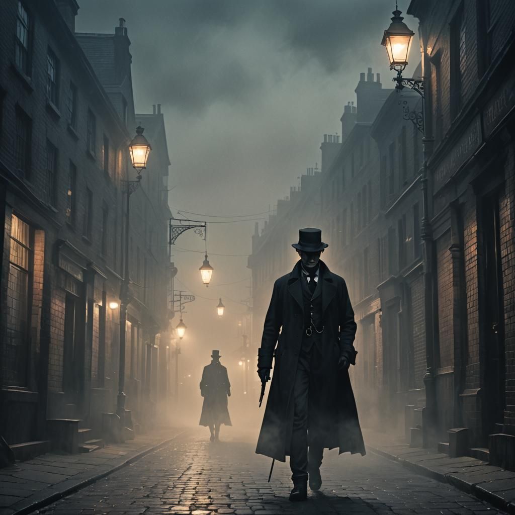 Menacing Figure in Dark Victorian Alley, Manga Style