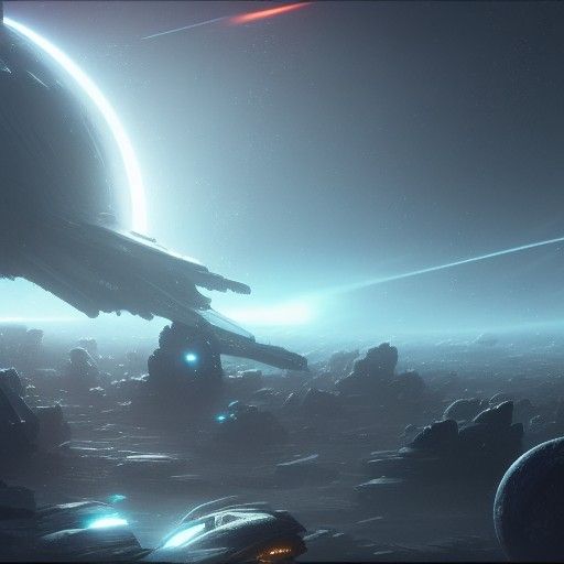 Spaceships Over Unknown Planet: Hyperdetailed Concept Art