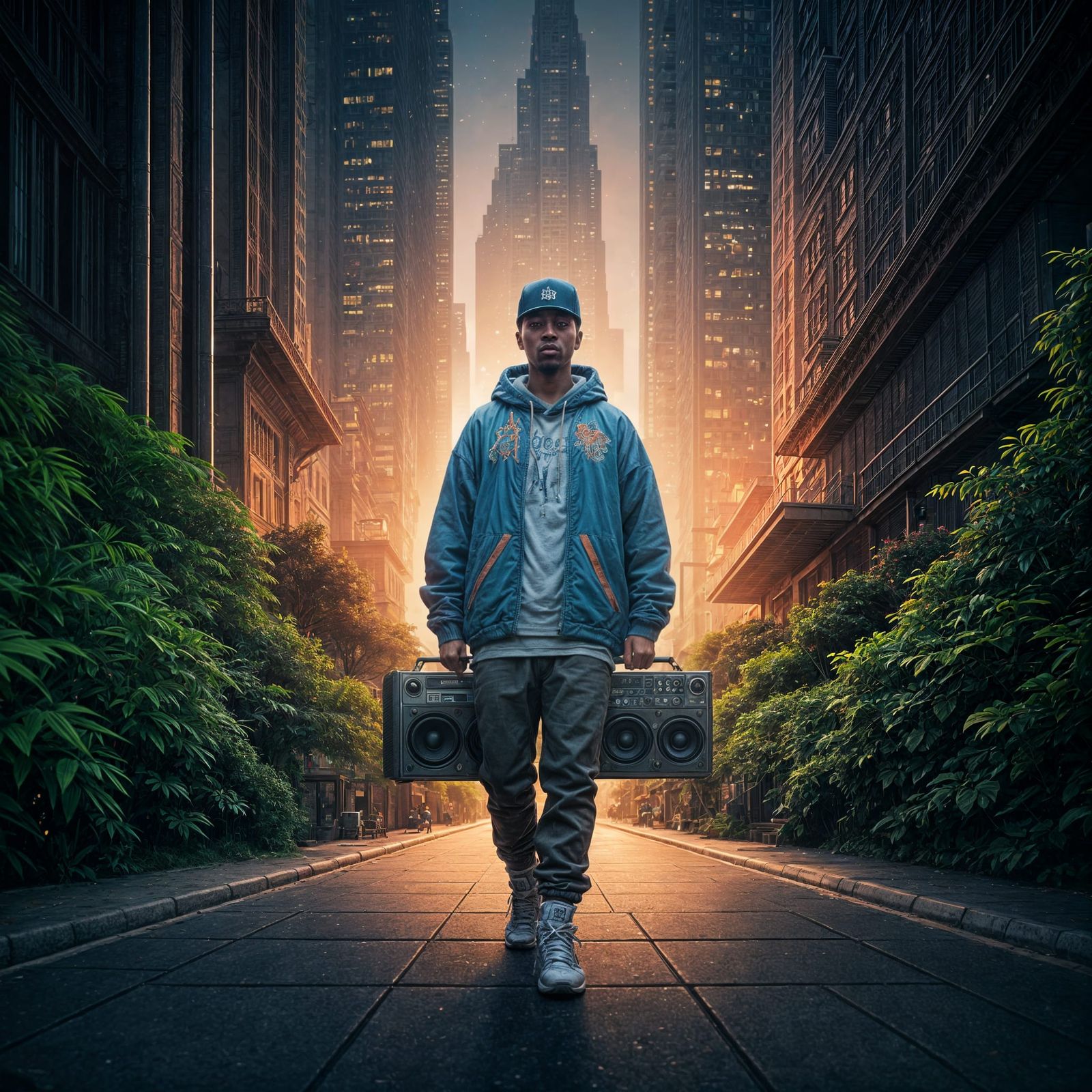 Hip Hop Head with Boombox, Detailed Matte Painting