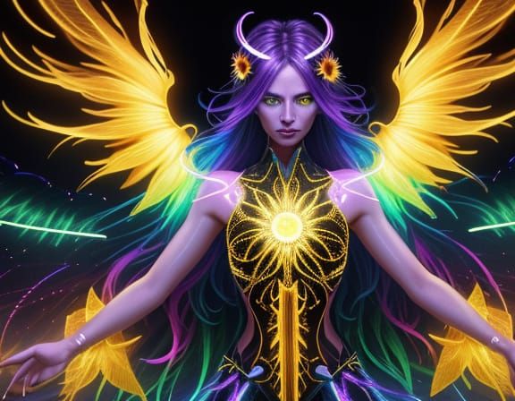 Digital Angel Sunflower Radiates Neon Halo