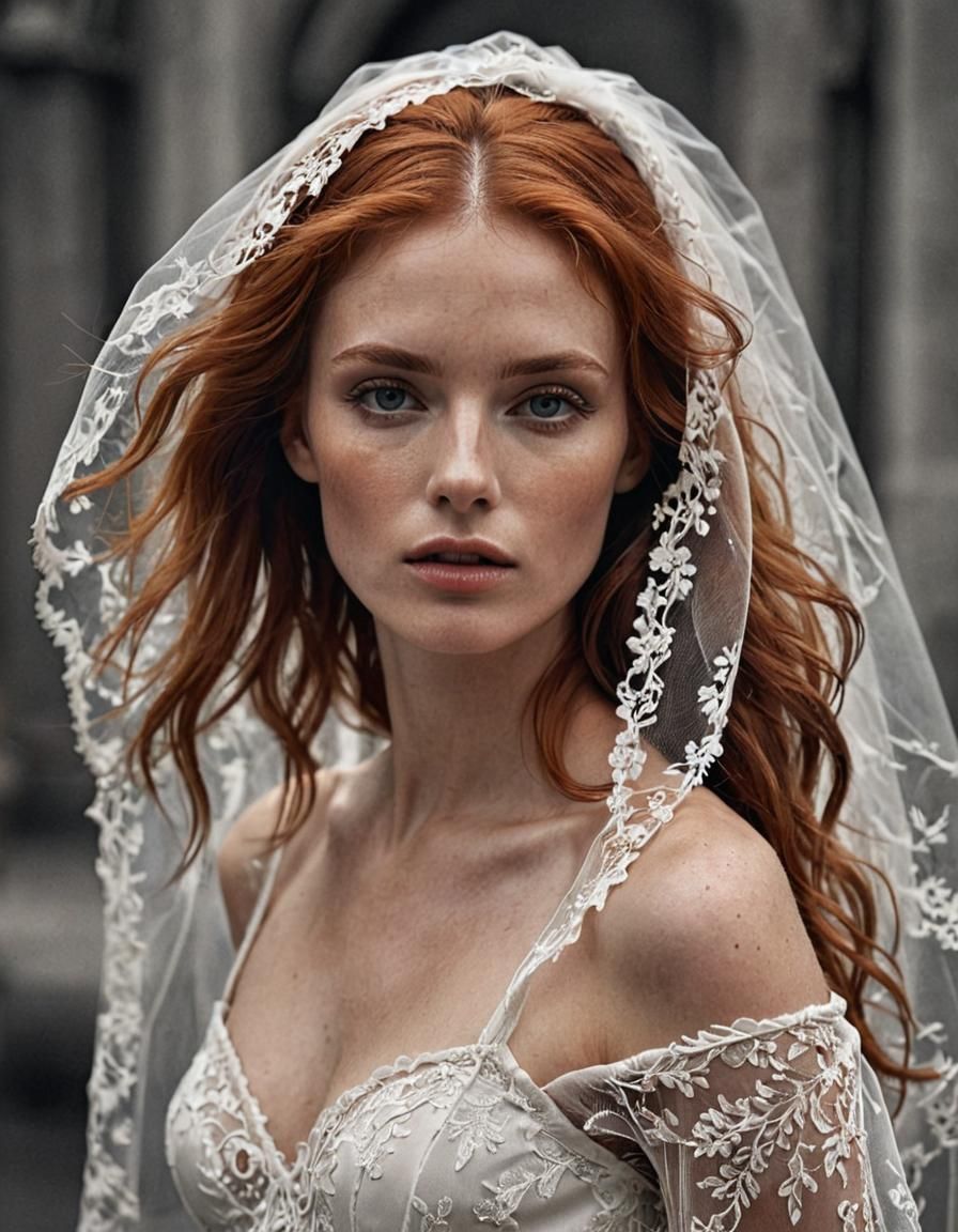 Timeless Portrait of Auburn-Haired Beauty in Black and White