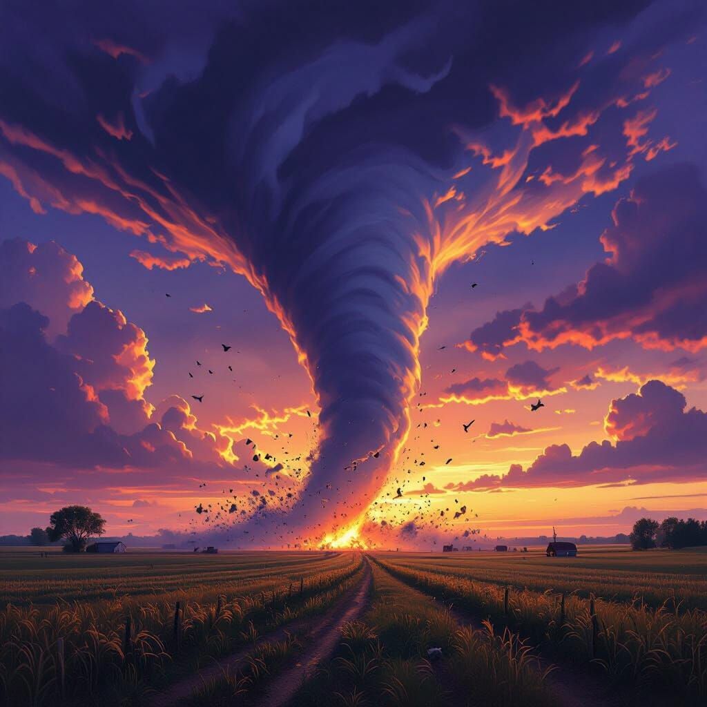 Colossal F5 Tornado Rips Through Farmland At Twilight