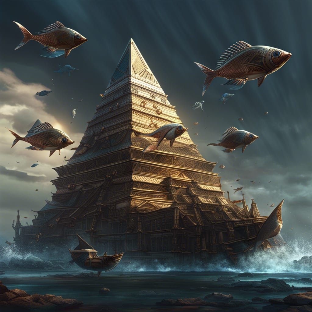 Post apocaliptyc piramides with radioactive flying fish