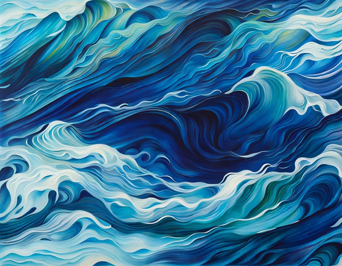 Vibrant Blue Waves in Abstract Painting